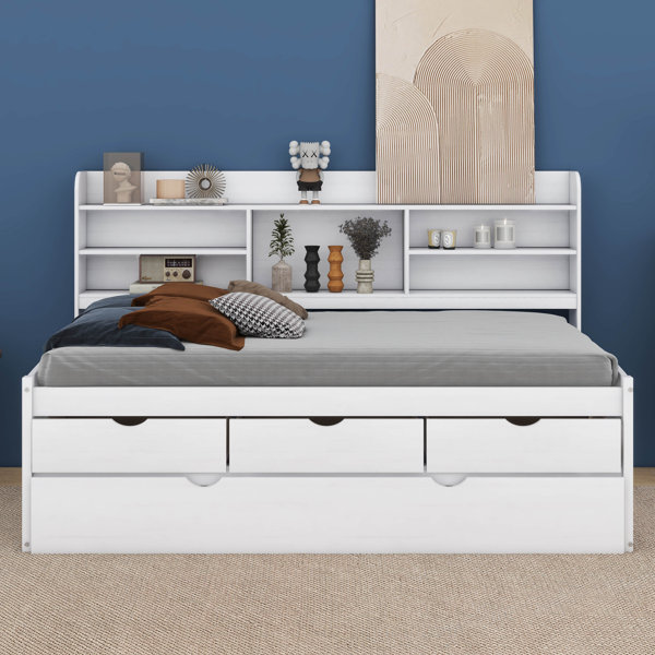 Latitude Run® Twin Size Wooden Captain Bed With BuiltIn Bookshelves